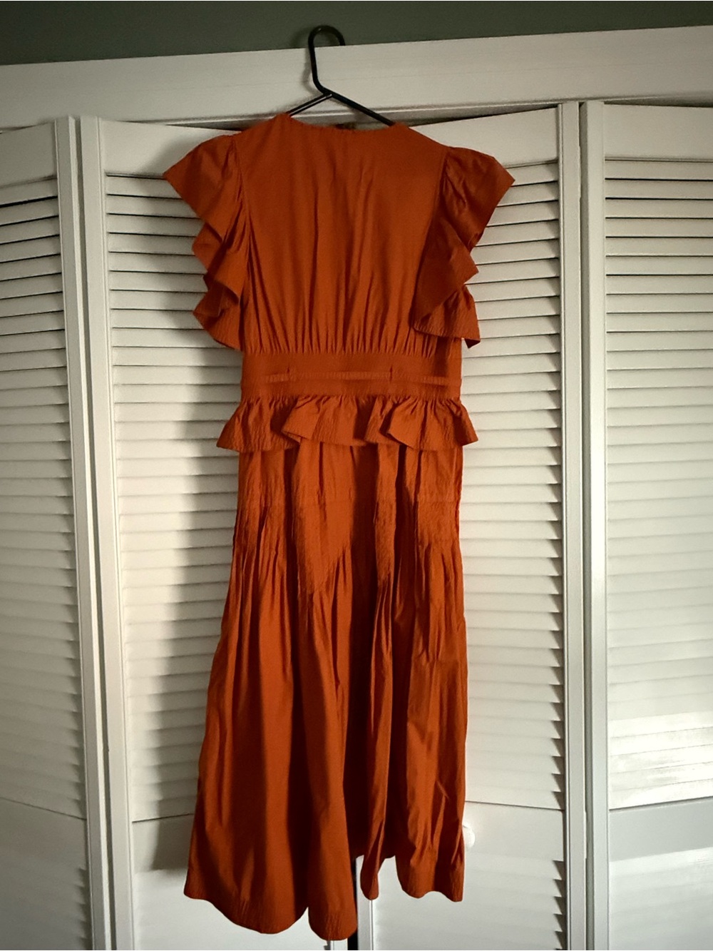 Ulla Johnson Rust Orange Ruffle-Trim Midi Dress - Picture 3 of 6